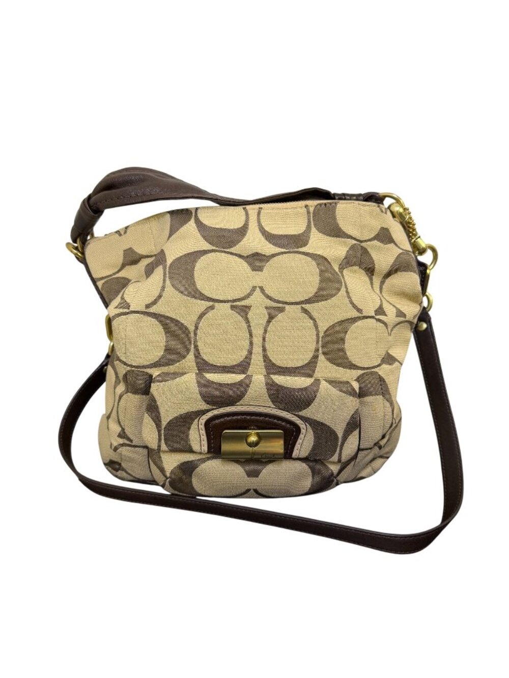 NWT Coach Hobo Shoulder Bag Khaki/Mahogany With Brass Hardware